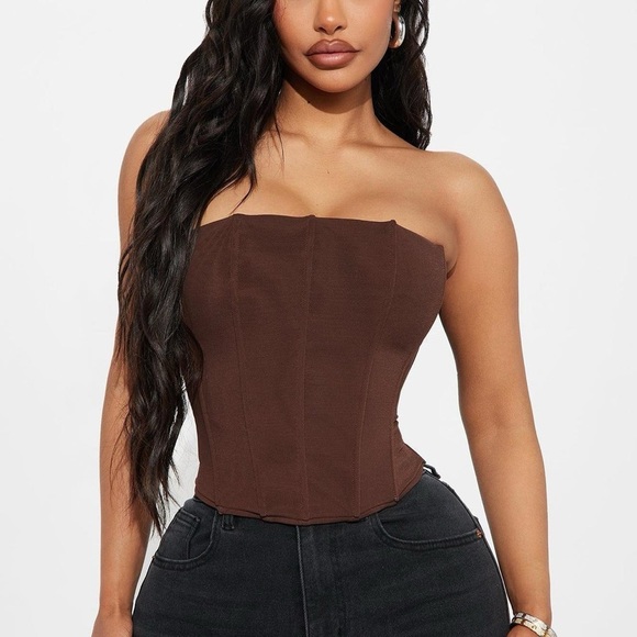 Fashion Nova Chocolate Strapless Corset Top - Picture 1 of 3